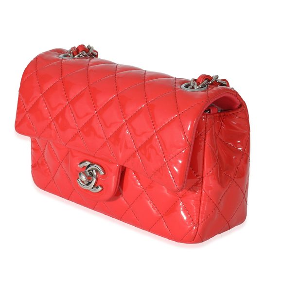 Chanel Red Quilted Patent Mini Rectangular Classic Single Flap Bag - Picture 2 of 8
